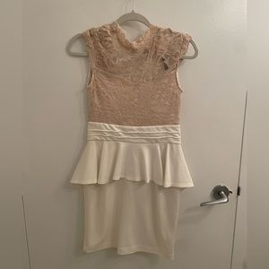 Champagne Cream lace top / White Bottom Dress